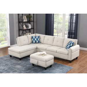 Alger - 98\" Wide Left Hand Facing Sofa & Chaise With Ottoman - Beige