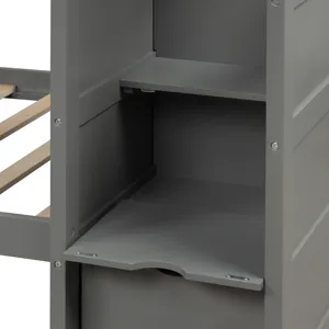 Twin Over Full / Twin Bunk Bed, Convertible Bottom Bed, Storage Shelves And Drawers - Gray
