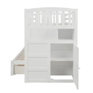 Twin Over Full / Twin Bunk Bed, Convertible Bottom Bed, Storage Shelves And Drawers - White
