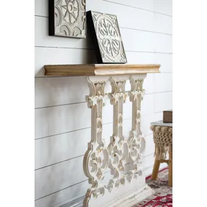Classic Vintage Console Table With Wood Top - White Wash / Brown