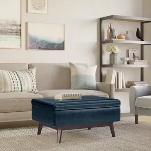Owen - Coffee Table Storage Ottoman - Distressed Dark Blue