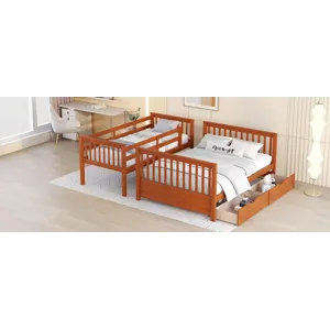 Twin Over Full Bunk Bed With Ladders And Two Storage Drawers - Walnut