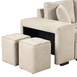 Modern L-Shape 3 Seat Reversible Sectional Couch, Pull Out Sleeper Sofa With Storage Chaise And 2 St