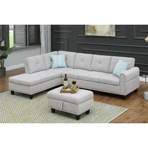 Alger - 98" Wide Left Hand Facing Sofa & Chaise With Ottoman - Light Gray