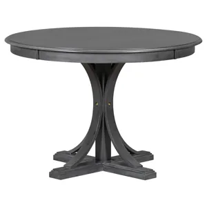 5 Piece Retro Round Dining Table Set With Curved Trestle Style Table Legs And 4 Upholstered Chairs F
