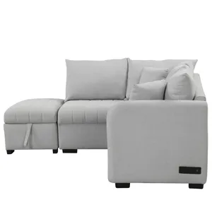 L-Shaped Sectional Pull Out Sofa Bed Sleeper Sofa With Two USB Ports, Two Power Sockets And A Movabl