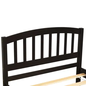 Twin Size Platform Bed Wood Bed Frame With Trundle - Espresso