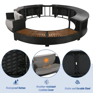 Spa Surround Spa Frame Patio Rattan Sofa Set With Storage Spaces, Mini Sofa And Comfortable Cushion 