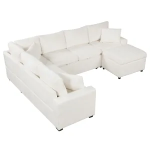 Sectional Sofa Pull-Out Sofa Bed Sleeper With A Storage Ottoman, Three Pillows And Charging Devices 