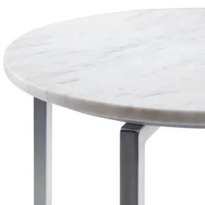 Marsden - Side Table with Polished Stainless Steel Base - White / Silver