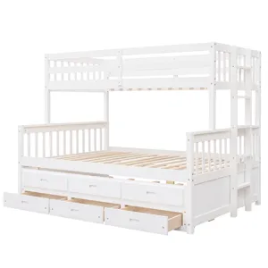 Twin Over Full Bunk Bed With Twin Size Trundle, Separable Bunk Bed With Drawers For Bedroom - White