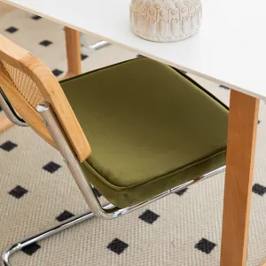 Dining Chairs (Set of 2), Velvet Rattan Side Accent Chairs With Chrome Legs, Modern Mid-Century Breu