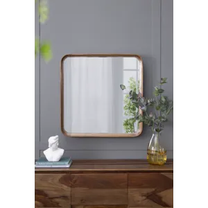 Square Mirror With Wood Frame, Wall Mirror For Living Room Bathroom Entryway - Brown