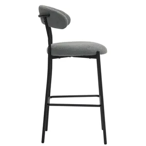 26\'\' Counter Height Bar Stools Teddy Fabric Cover Kitchen Island Counter Bar Stool With Black Powd