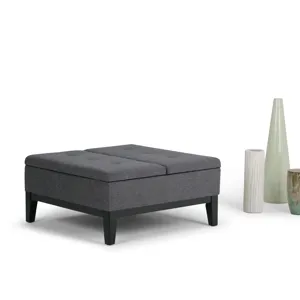 Dover - Square Coffee Table Storage Ottoman - Slate Grey