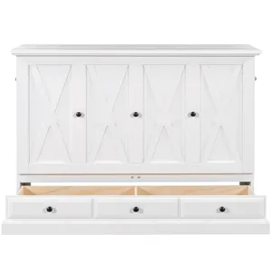 Queen Solid Pine Murphy Bed Chest Cube Cabinet Bed With Charging Station And Large Storage Drawer Fo