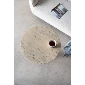 Round Side Table With Pedestal Base - Cream