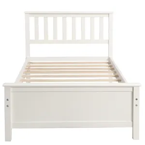 Twin Size Platform Bed With Headboard, Footboard And Wood Slat Support - White