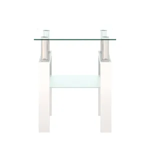 Modern Tempered Glass Tea Table, End Square Table For Living Room - Transparent / White