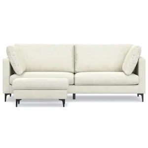 Ava - 90\" Mid Century Sofa with Ottoman Set - Cream