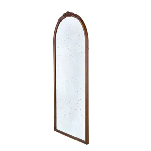 Hand Carved Rose Antique Mirror Frame, Large Arch Mirror Wall Decor For Living Room, Bathroom, Entry