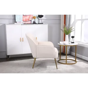 Modern Mid-Century Chair Velvet Sherpa Armchair For Living Room Bedroom Office - Beige