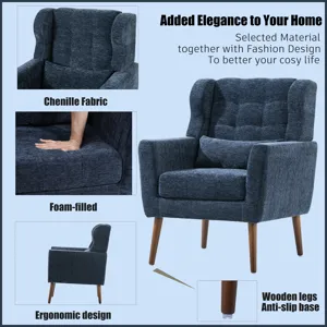 Modern Accent Chair, Chenille Arm Chairs For Living Room, Upholstered Mordern Armchair, Comfy Soft P