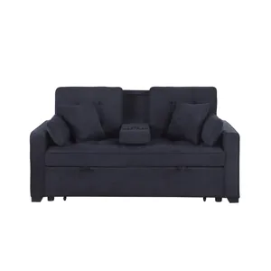 Cody II - 69.5\"W Dark Gray Woven Fabric Convertible Sleeper Loveseat With Cup Holder, Charging Port