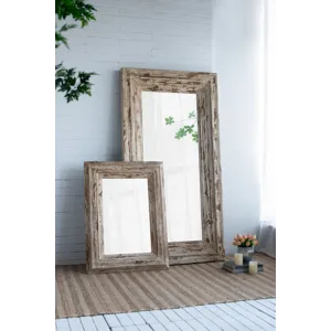 Full Length Rectangle Floor Mirror With Distressed Wood Frame - Brown