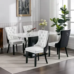 Nikki - Modern, High-End Tufted Solid Wood Contemporary PU And Velvet Upholstered Dining Chair With 