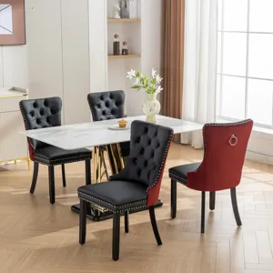 Nikki - Modern, High-End Tufted Solid Wood Contemporary PU And Velvet Upholstered Dining Chair With 