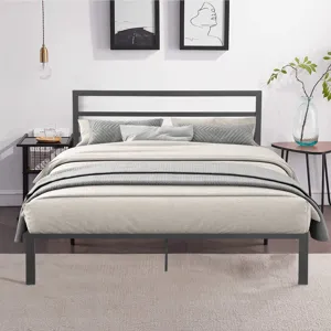 Queen Metal Bed Frame With Headboard - Charcoal Gray