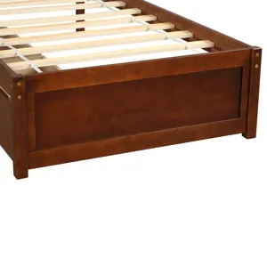 Twin Platform Storage Bed Wood Bed Frame With Two Drawers And Headboard Walnut