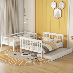 Twin Over Full Bunk Bed With Twin Size Trundle, Storage And Guard Rail For Bedroom, Dorm, For Adults