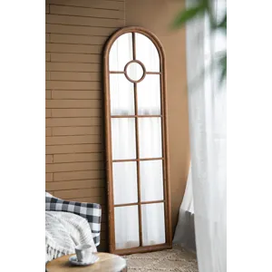 Half Round Elongated Mirror With Decorative Window Look Classic Architecture Style Solid Fir Wood In
