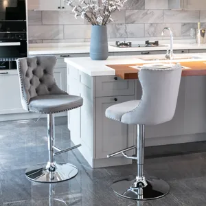 Swivel Velvet Barstools Adjusatble Seat Height From 25-33\", Modern Upholstered Chrome Base Bar Stoo