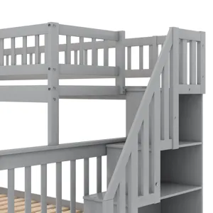 Twin Over Full Bunk Bed With Trundle And Staircase - Gray