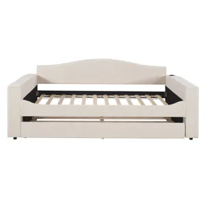 Twin Size Upholstered Daybed With Storage Armrests, Trundle And Latest Integrated Bluetooth Audio Sy