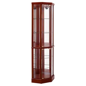 6 Shelf Lighted Corner Curio Cabinet With Adjustable Tempered Glass Shelves And Mirror Back (E26 Lig