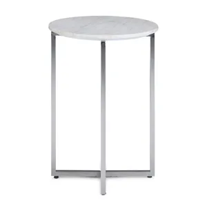 Marsden - Side Table with Polished Stainless Steel Base - White / Silver