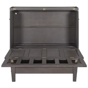 Full Solid Pine Murphy Bed Chest Cube Cabinet Bed With Charging Station And Large Storage Drawer For