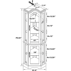 Corner Curio Cabinet With Lights, Adjustable Tempered Glass Shelves, Mirrored Back, Display Cabinet 
