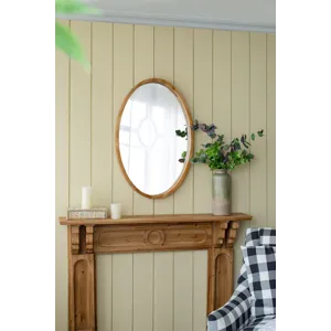 Oval Wall Mirror With Wood Frame, Farmhouse Wood Mirror For Bathroom Entryway Console Lean Against W