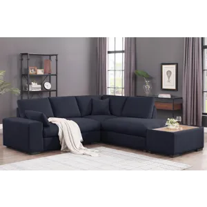 Joshua - 100\"W Dark Gray Woven Fabric Sectional Sofa With Right Facing Chaise and Console Ottoman