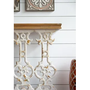 Classic Vintage Console Table With Wood Top - White Wash / Brown