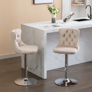 Swivel Velvet Barstools Adjusatble Seat Height From 25-33\", Modern Upholstered Chrome Base Bar Stoo