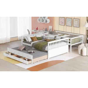 Twin Over Full Bunk Bed With Twin Size Trundle, Separable Bunk Bed With Drawers For Bedroom - White
