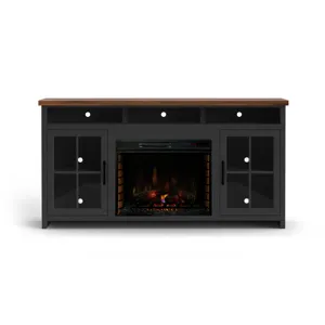 Bridgevine Home - Essex 74" Fireplace TV Stand Console - Black and Whiskey Finish