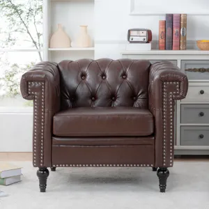 1 Seater Sofa For Living Room - Brown PU