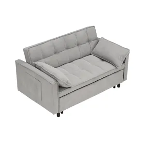 Two-Seat Casual Sofa With Pull Out Bed, Living Room Furniture - Light Gray